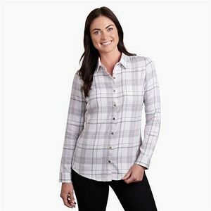 Kuhl Kamila Flannel Button Down Shirt White Black Plaid Cozy L